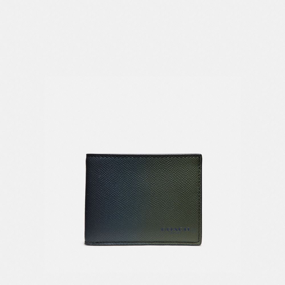 COACH®,SLIM BILLFOLD WALLET,Leather,Olive/Navy,Front View