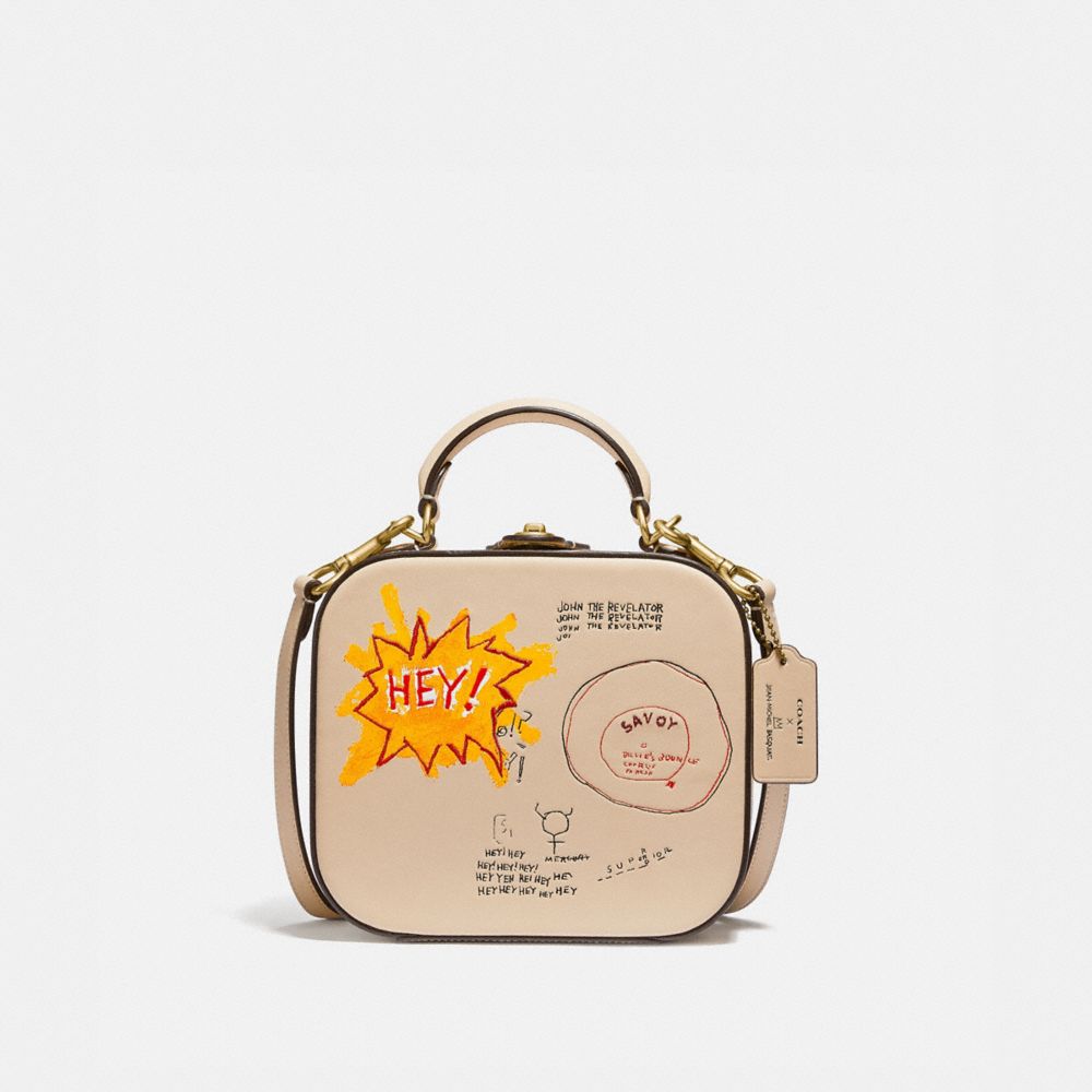COACH®,COACH X JEAN-MICHEL BASQUIAT SQUARE BAG,Leather,Small,Brass/Ivory,Front View image number 0
