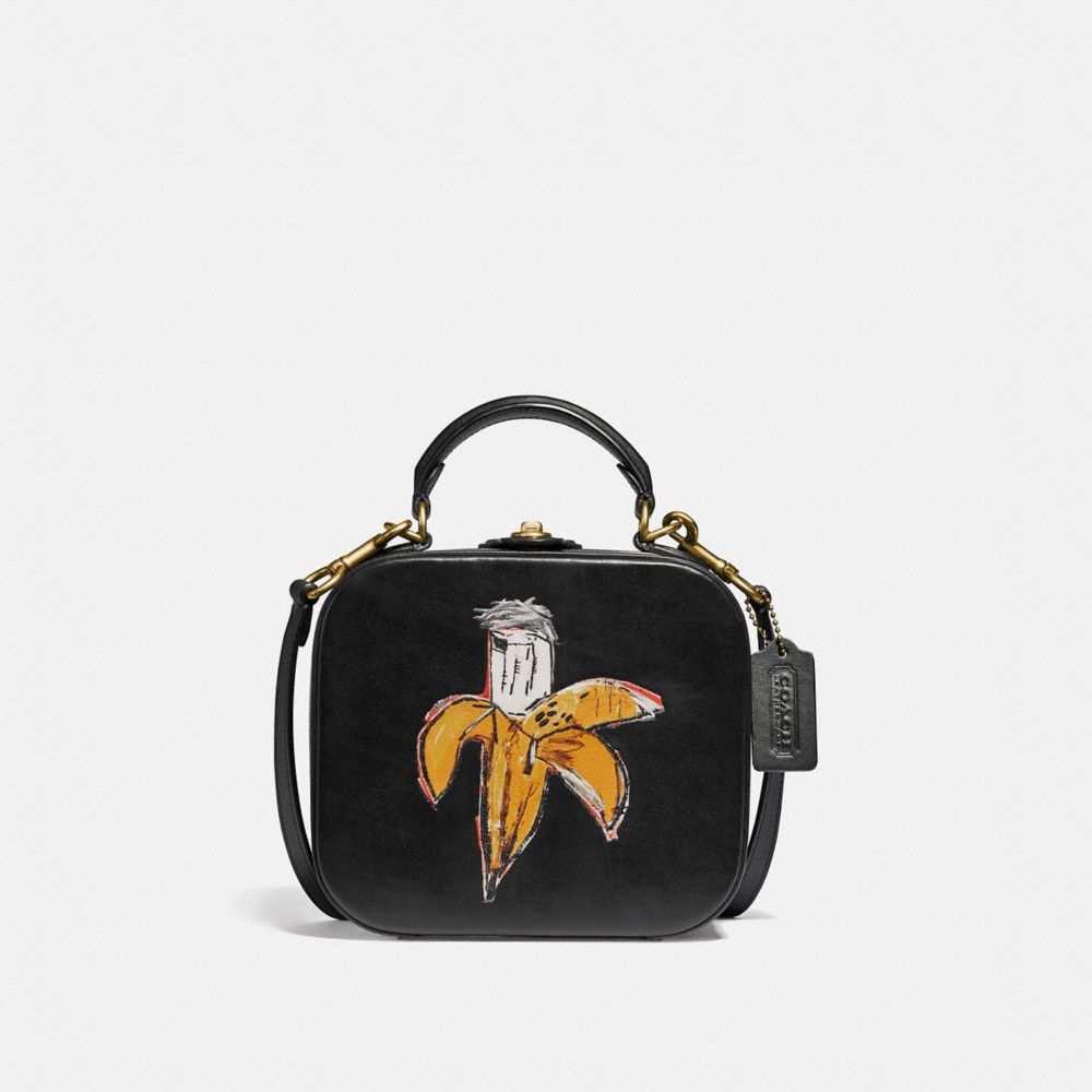 COACH®,COACH X JEAN-MICHEL BASQUIAT SQUARE BAG,Leather,Small,Brass/Black,Front View