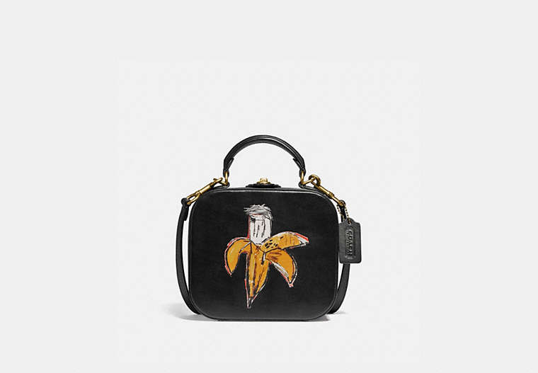 COACH®,COACH X JEAN-MICHEL BASQUIAT SQUARE BAG,Leather,Small,Brass/Black,Front View