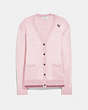 COACH®,REXY PATCH CARDIGAN,wool,LIGHT PINK,Front View