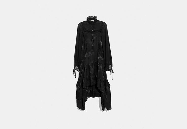 COACH®,PALM TREE PRINT JACQUARD DRESS,Silk,Black,Front View