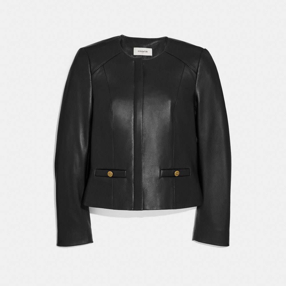 COACH®,TAILORED LEATHER JACKET,Leather,Black,Front View