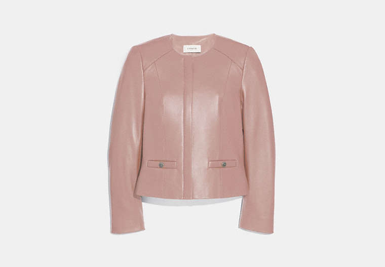 COACH®,TAILORED LEATHER JACKET,Leather,Powder Pink,Front View