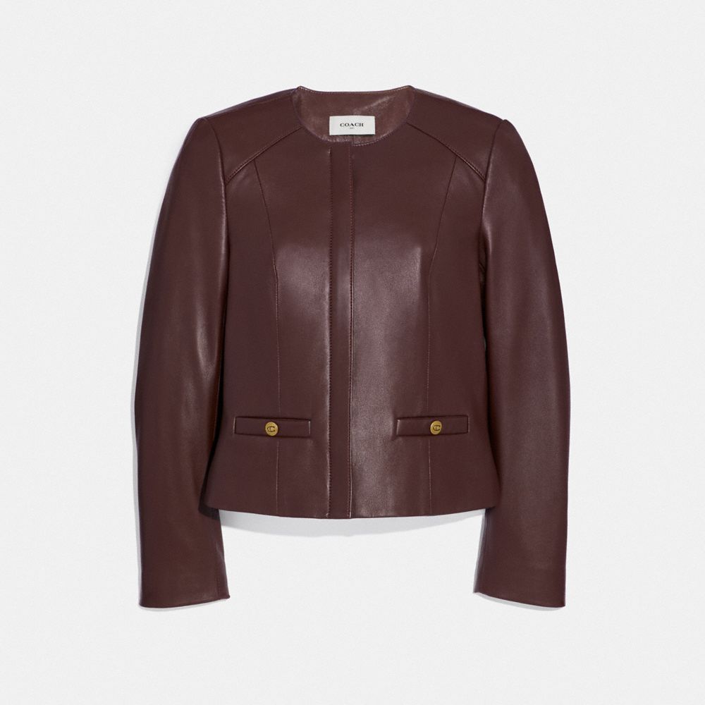 COACH®,TAILORED LEATHER JACKET,Leather,Walnut brown,Front View