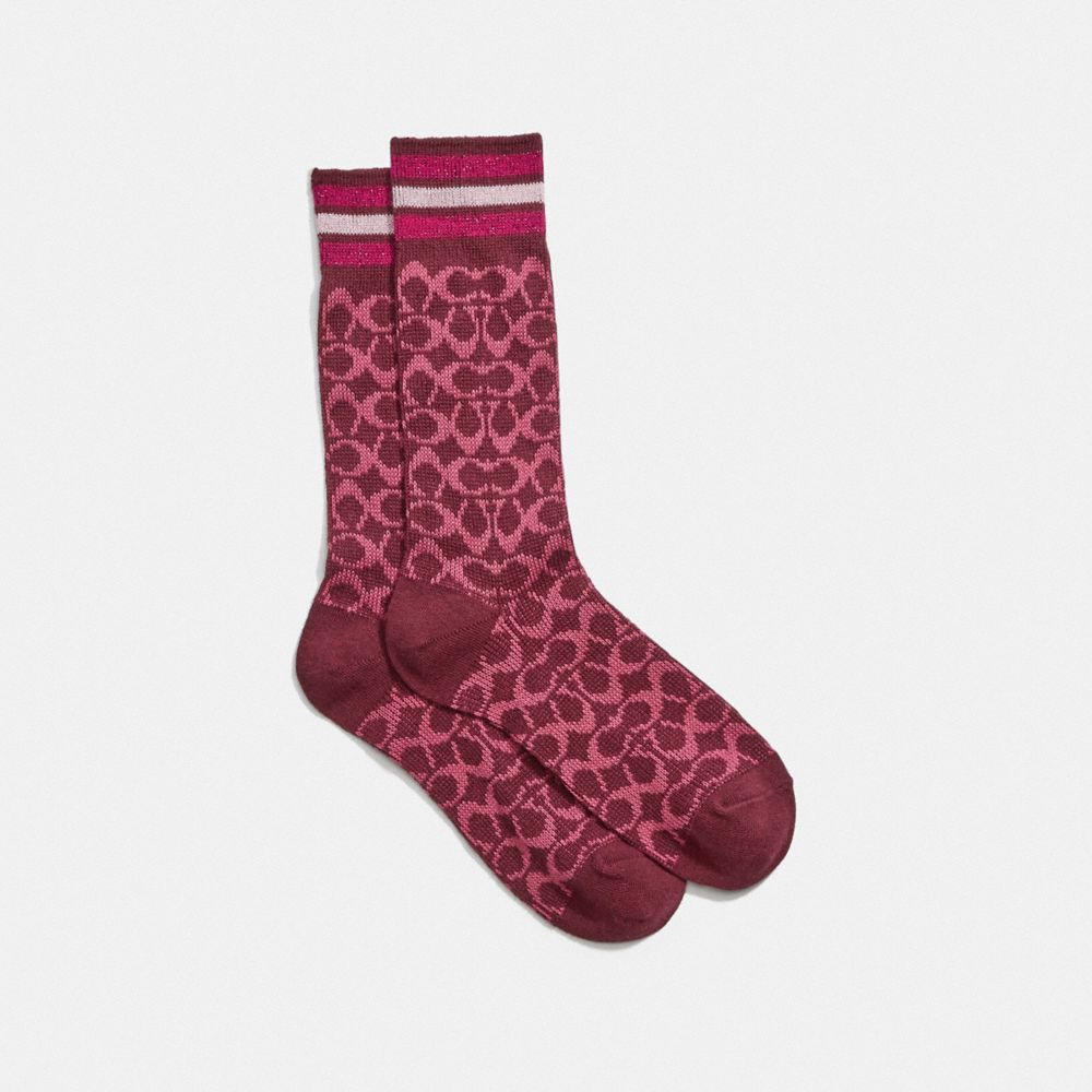 COACH®,SIGNATURE SOCKS,Wine,Front View