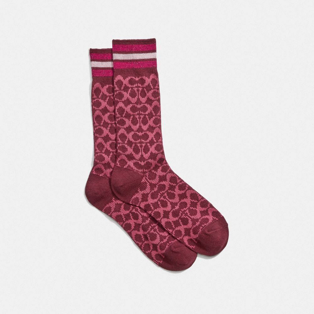 COACH®,CHAUSSETTES AVEC LOGO,Mélange de coton,Rouge vin,Front View