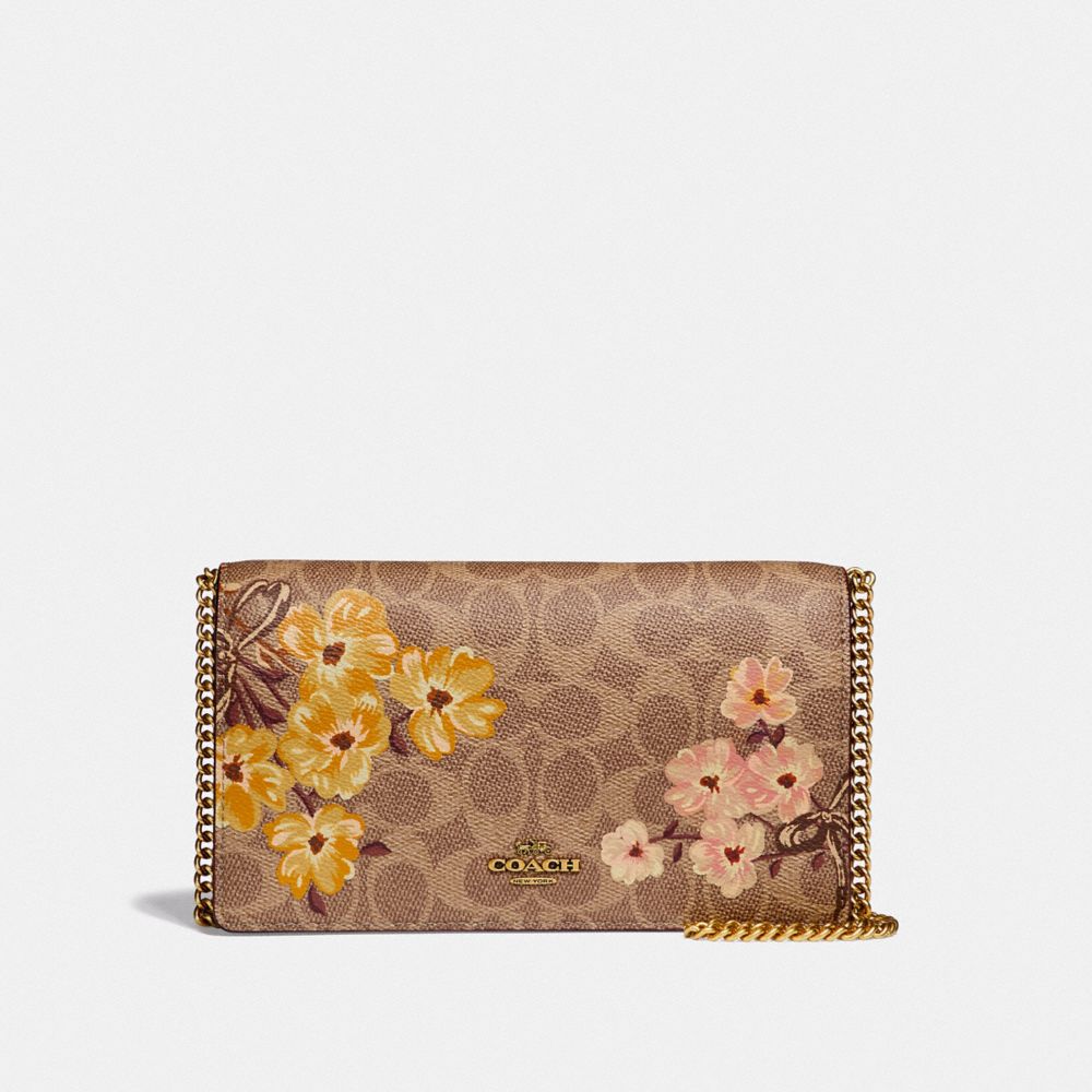 COACH® | Callie Foldover Chain Clutch In Signature Canvas With