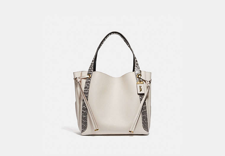 COACH®,HARMONY HOBO 33 IN COLORBLOCK WITH SNAKESKIN DETAIL,Leather,Large,Brass/Chalk,Front View