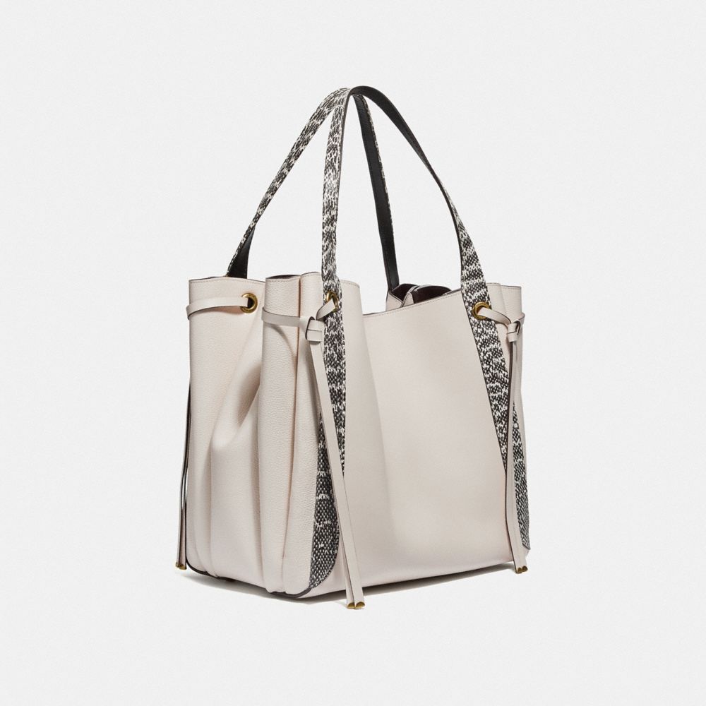 COACH®,HARMONY HOBO 33 IN COLORBLOCK WITH SNAKESKIN DETAIL,Leather,Large,Brass/Chalk,Angle View