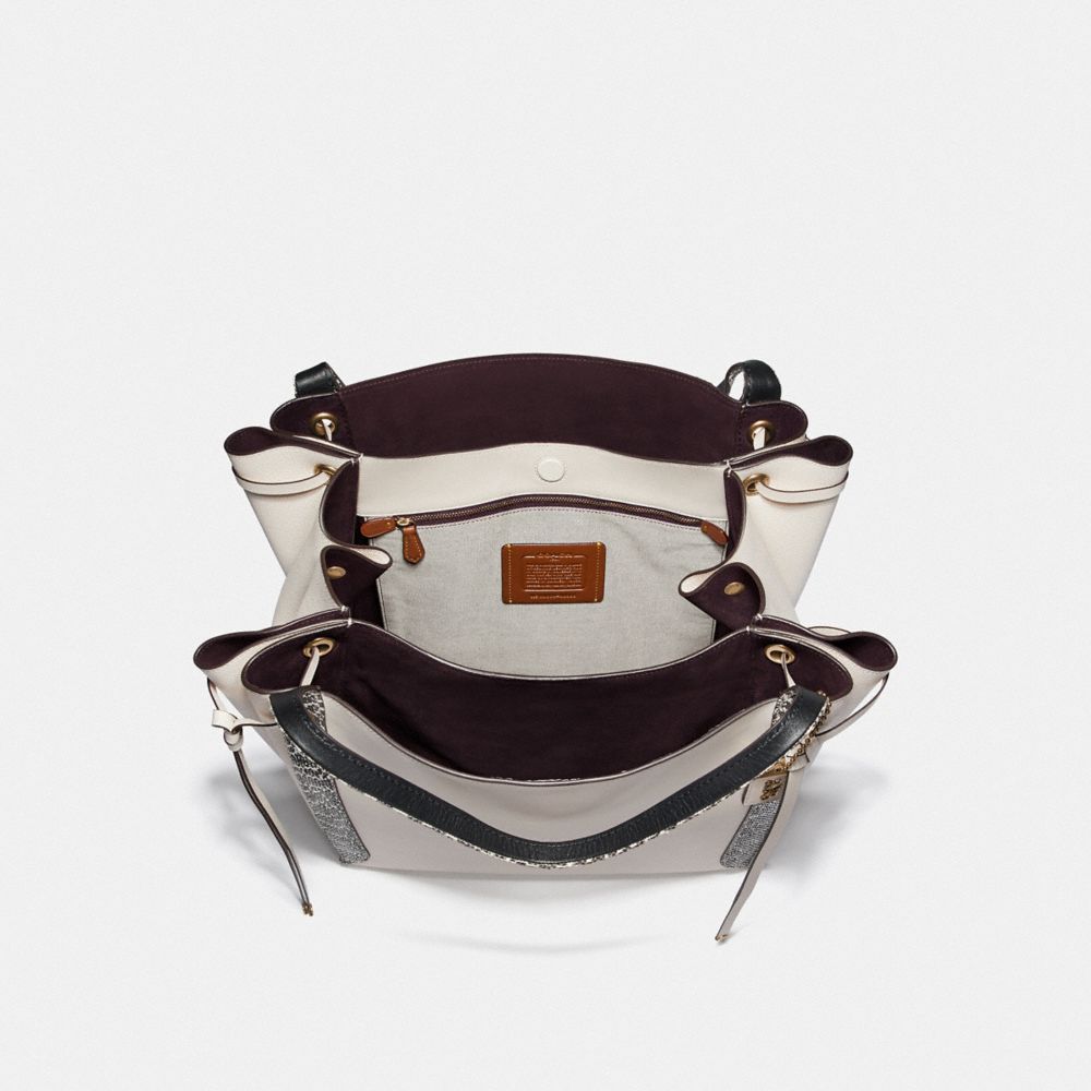 COACH®,HARMONY HOBO 33 IN COLORBLOCK WITH SNAKESKIN DETAIL,Leather,Large,Brass/Chalk,Inside View,Top View