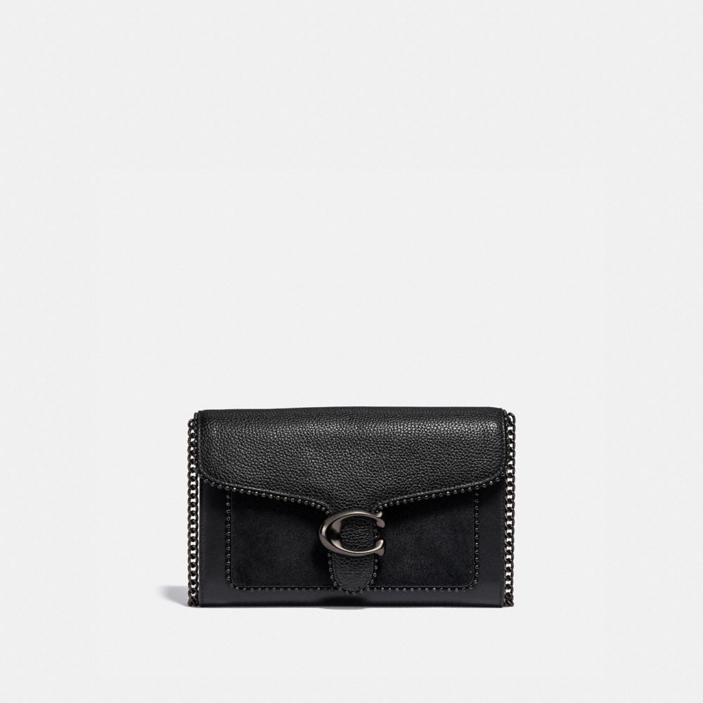 COACH Mixed Leather Bead Chain Tabby Chain Clutch in Black