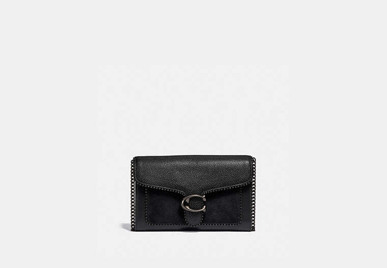 COACH®,TABBY CHAIN CLUTCH WITH BEADCHAIN,Pebble Leather/Smooth Leather/Suede,Mini,Pewter/Black,Front View