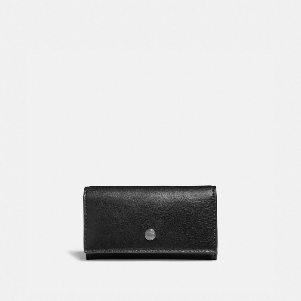 COACH®,FOUR RING KEY CASE,Sport calf leather,Black,Front View