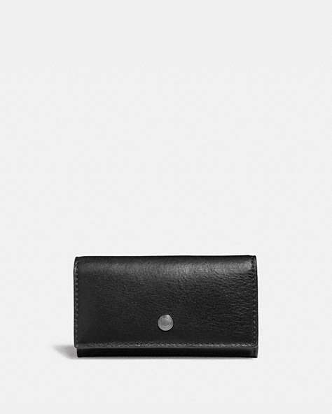 COACH®,FOUR RING KEY CASE,Sport calf leather,Black,Front View