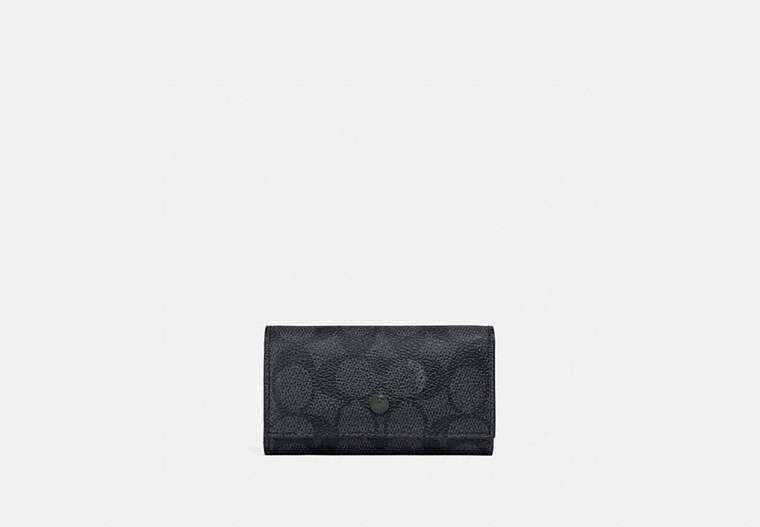 COACH®,FOUR RING KEY CASE IN SIGNATURE CANVAS,Signature Coated Canvas,Charcoal,Front View