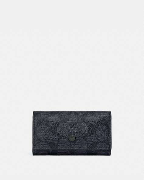 COACH®,FOUR RING KEY CASE IN SIGNATURE CANVAS,Signature Coated Canvas,Charcoal,Front View