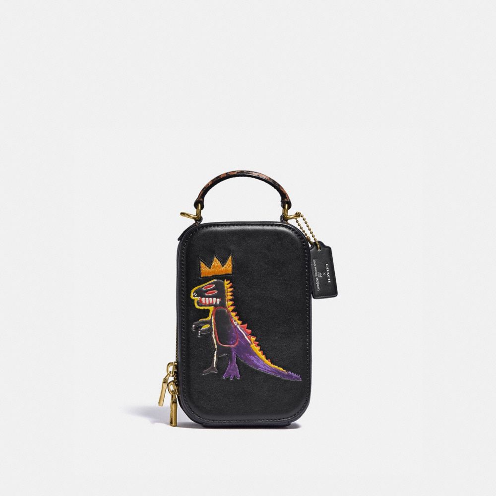 COACH®,COACH X JEAN-MICHEL BASQUIAT ALIE CAMERA BAG WITH SNAKESKIN DETAIL,Leather,Mini,Brass/Black,Front View