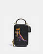 COACH®,COACH X JEAN-MICHEL BASQUIAT ALIE CAMERA BAG WITH SNAKESKIN DETAIL,Leather,Mini,Brass/Black,Front View
