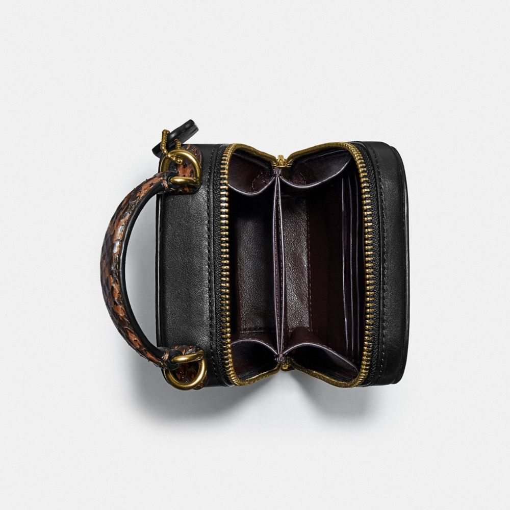 COACH®,COACH X JEAN-MICHEL BASQUIAT ALIE CAMERA BAG WITH SNAKESKIN DETAIL,Leather,Mini,Brass/Black,Inside View,Top View