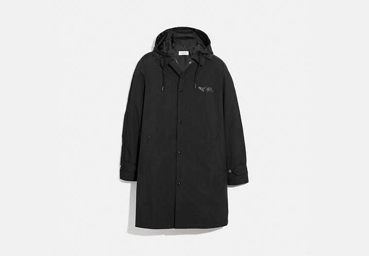 COACH®,REXY AND CARRIAGE COAT WITH HOOD,n/a,Black,Front View