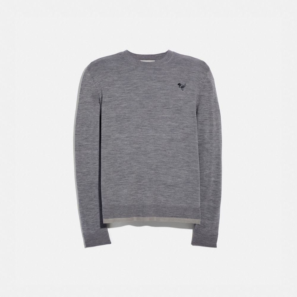 COACH®,REXY PATCH CREWNECK SWEATER,n/a,GREY,Front View