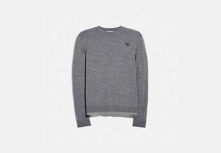 COACH®,REXY PATCH CREWNECK SWEATER,n/a,GREY,Front View