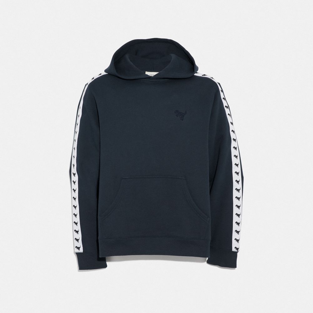 COACH®,REXY TAPE HOODIE,cotton,Dark Blue,Front View image number 0