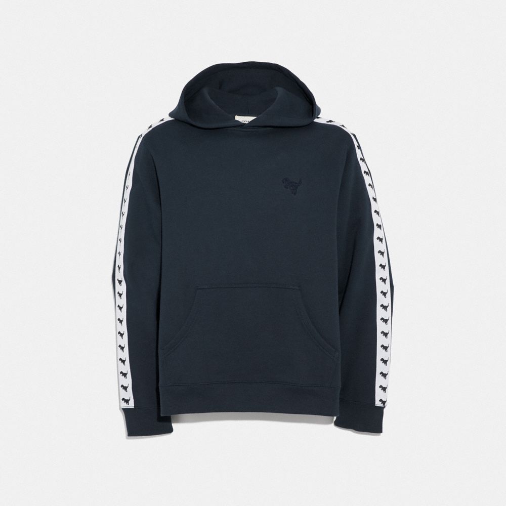 COACH®,REXY TAPE HOODIE,cotton,Dark Blue,Front View