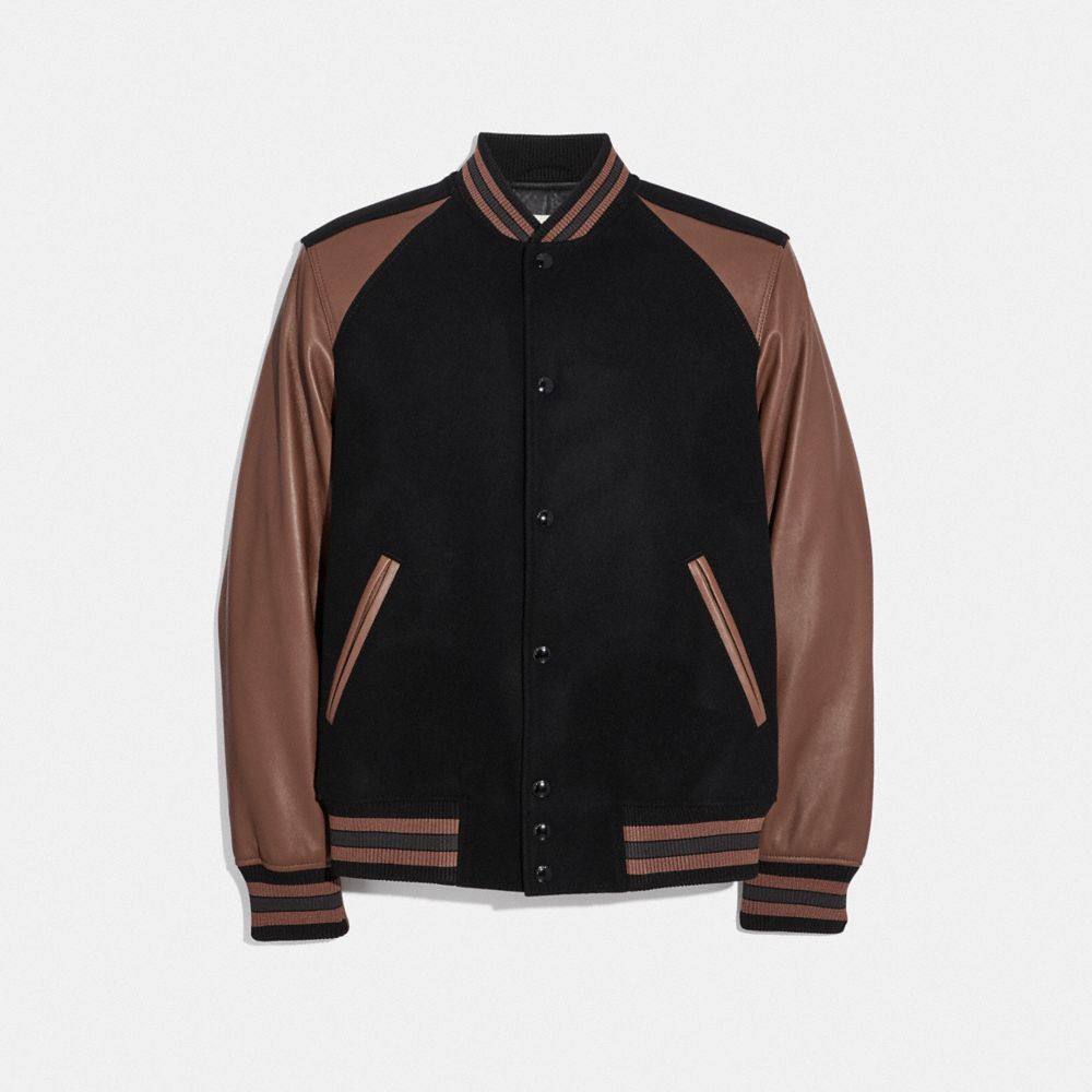 Coach leather shop baseball jacket