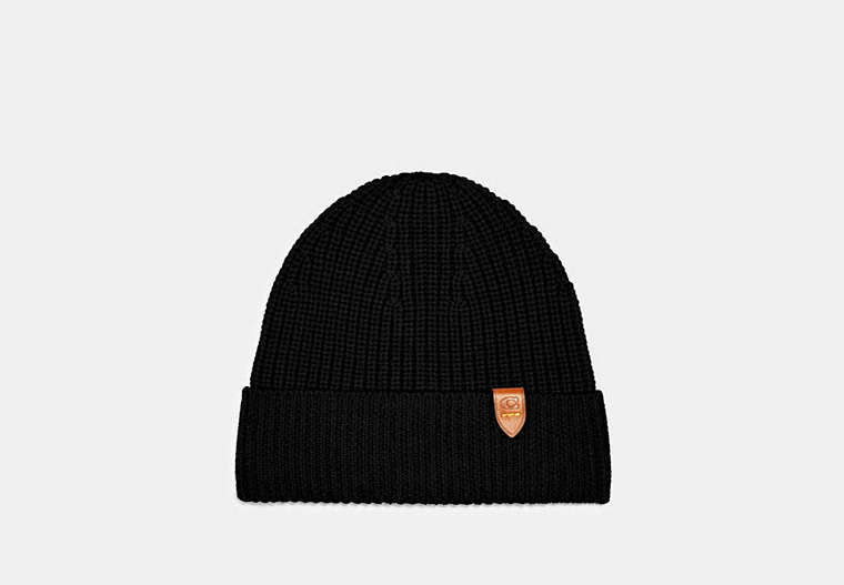 COACH®,KNIT BEANIE,wool,Black,Front View