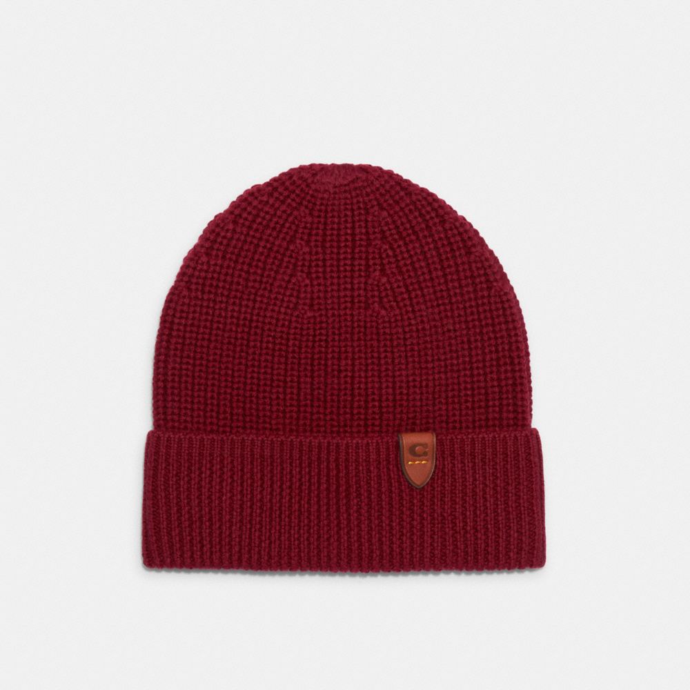 COACH®,KNIT BEANIE,CHERRY,Front View
