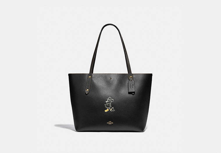COACH®,DISNEY X COACH MARKET TOTE WITH DISNEY MOTIF,Leather,Large,Brass/Black,Front View