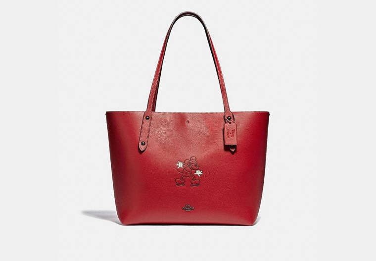 COACH®,DISNEY X COACH MARKET TOTE WITH DISNEY MOTIF,Leather,Large,Pewter/1941 Red,Front View