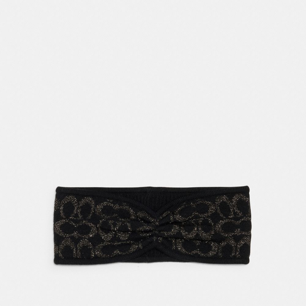 COACH®,Signature Knit Headband,Polyester,Wool,Metallic,Polyamide,Spandex,Headband,Logo,Glitter,Casual,Multi Color,Front View