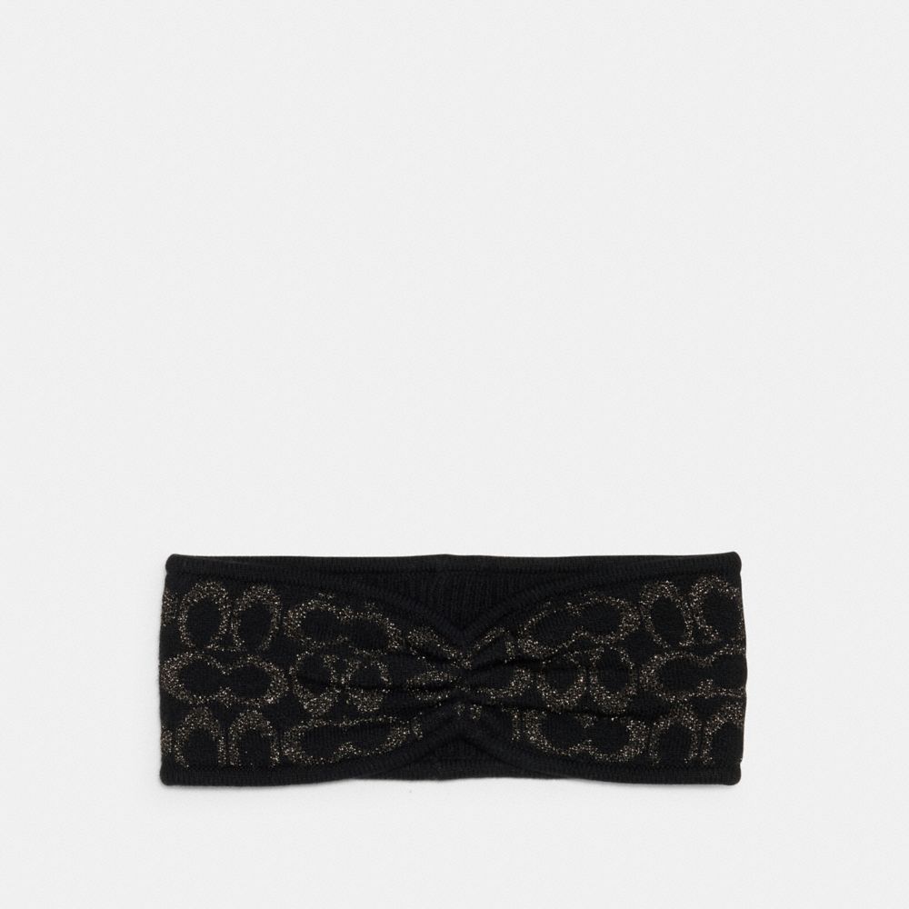 COACH®,SIGNATURE KNIT HEADBAND,Black,Front View