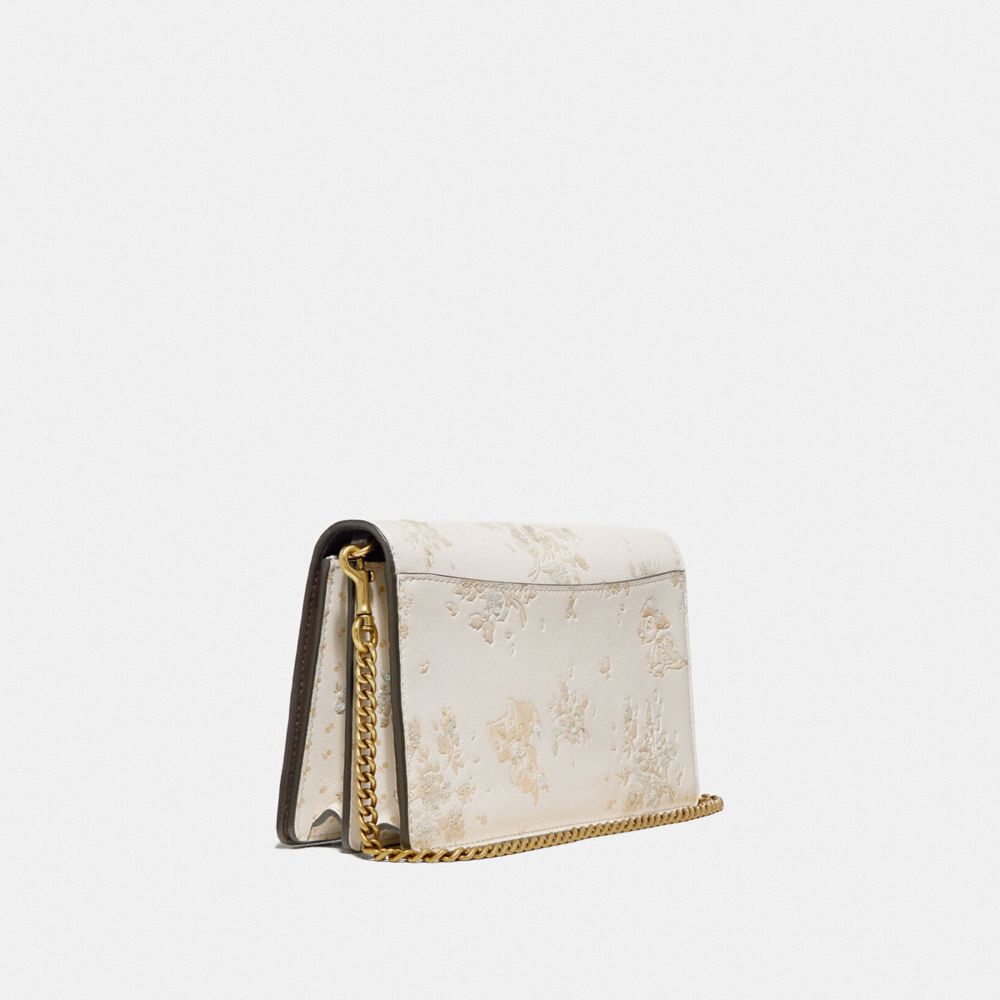 COACH®,DISNEY X COACH CALLIE FOLDOVER CHAIN CLUTCH WITH DISNEY MOTIF,Leather,Mini,Brass/Chalk,Angle View