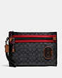 COACH®,ACADEMY POUCH IN SIGNATURE CANVAS WITH COACH PATCH,Coated Canvas,Charcoal,Front View