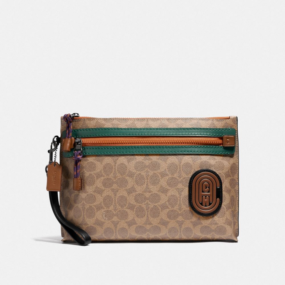 COACH Academy Pouch In Signature Canvas With Coach Patch