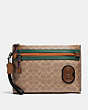 COACH®,ACADEMY POUCH IN SIGNATURE CANVAS WITH COACH PATCH,Coated Canvas,KHAKI,Front View