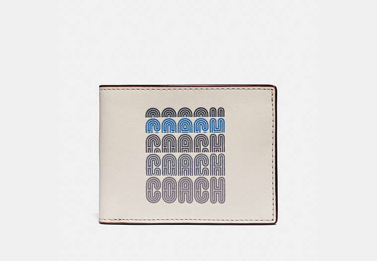 COACH®,SLIM BILLFOLD WALLET WITH COACH PRINT,Leather,Mini,Chalk,Front View