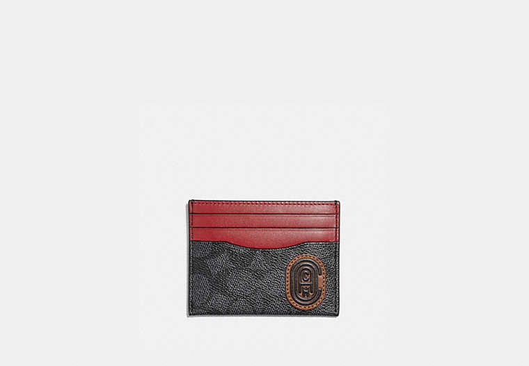 COACH®,CARD CASE IN SIGNATURE CANVAS WITH COACH PRINT,Charcoal,Front View