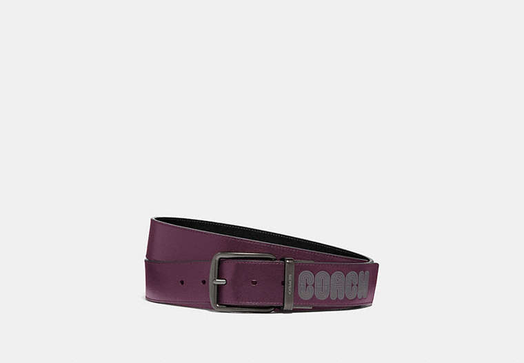 COACH®,HARNESS BUCKLE BELT WITH COACH PRINT, 40MM,Leather,Black,Front View