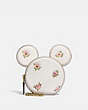 COACH®,DISNEY X COACH MINNIE MOUSE COIN CASE WITH FLORAL PRINT,Smooth Leather,Brass/Chalk,Front View