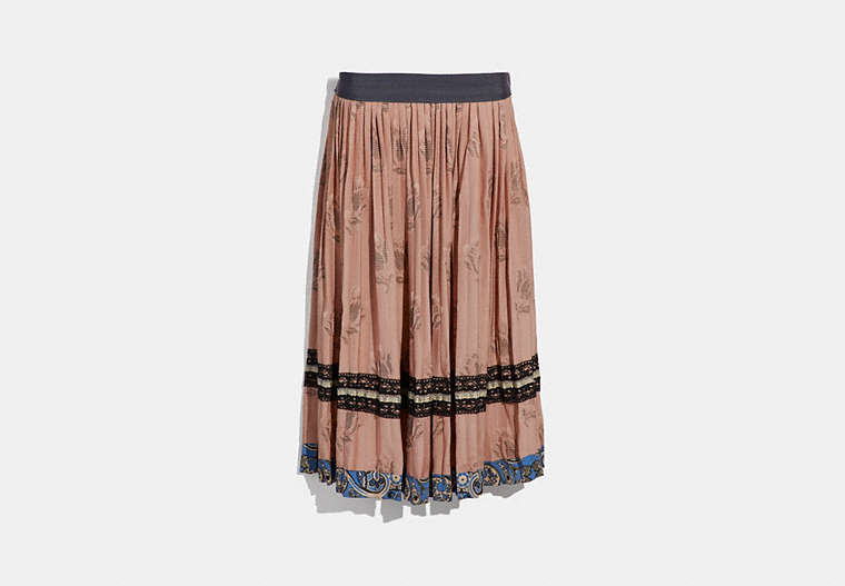 COACH®,TULIP PRINT PLEATED SKIRT,Mixed Material,Nude Pink,Front View