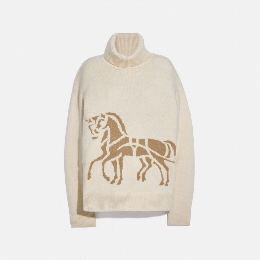 COACH®,HORSE AND CARRIAGE SWEATER,Wool/Cashmere,Cream,Front View