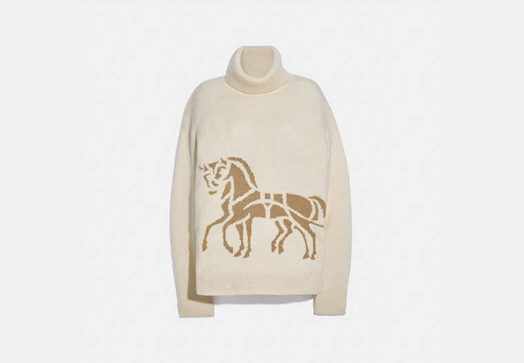 COACH®,HORSE AND CARRIAGE SWEATER,Wool/Cashmere,Cream,Front View image number 0