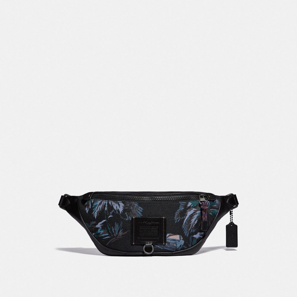 COACH®,RIVINGTON BELT BAG WITH PALM TREE PRINT,Mixed Material,Black Copper/Black Navy Dino Palm,Front View image number 0