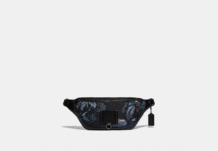 COACH®,RIVINGTON BELT BAG WITH PALM TREE PRINT,Mixed Material,Black Copper/Black Navy Dino Palm,Front View image number 0