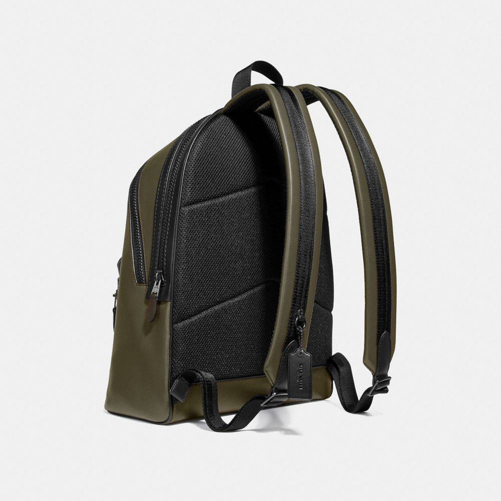 COACH®,ACADEMY BACKPACK IN COLORBLOCK,Leather,Large,Black Copper Finish/Light Olive,Angle View